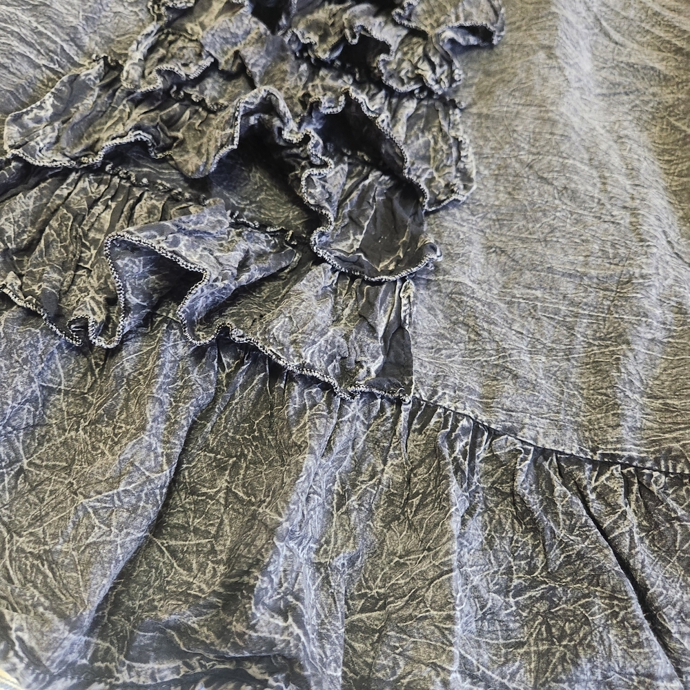 💐Paper Lace Ruffle Front Dress M Layered Crinkle Pockets Lagenlook Boho Hippie - Picture 14 of 16